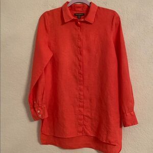 Tommy Bahama Linen Coral Long Sleeve Button-Up Shirt High Low Hem Size M